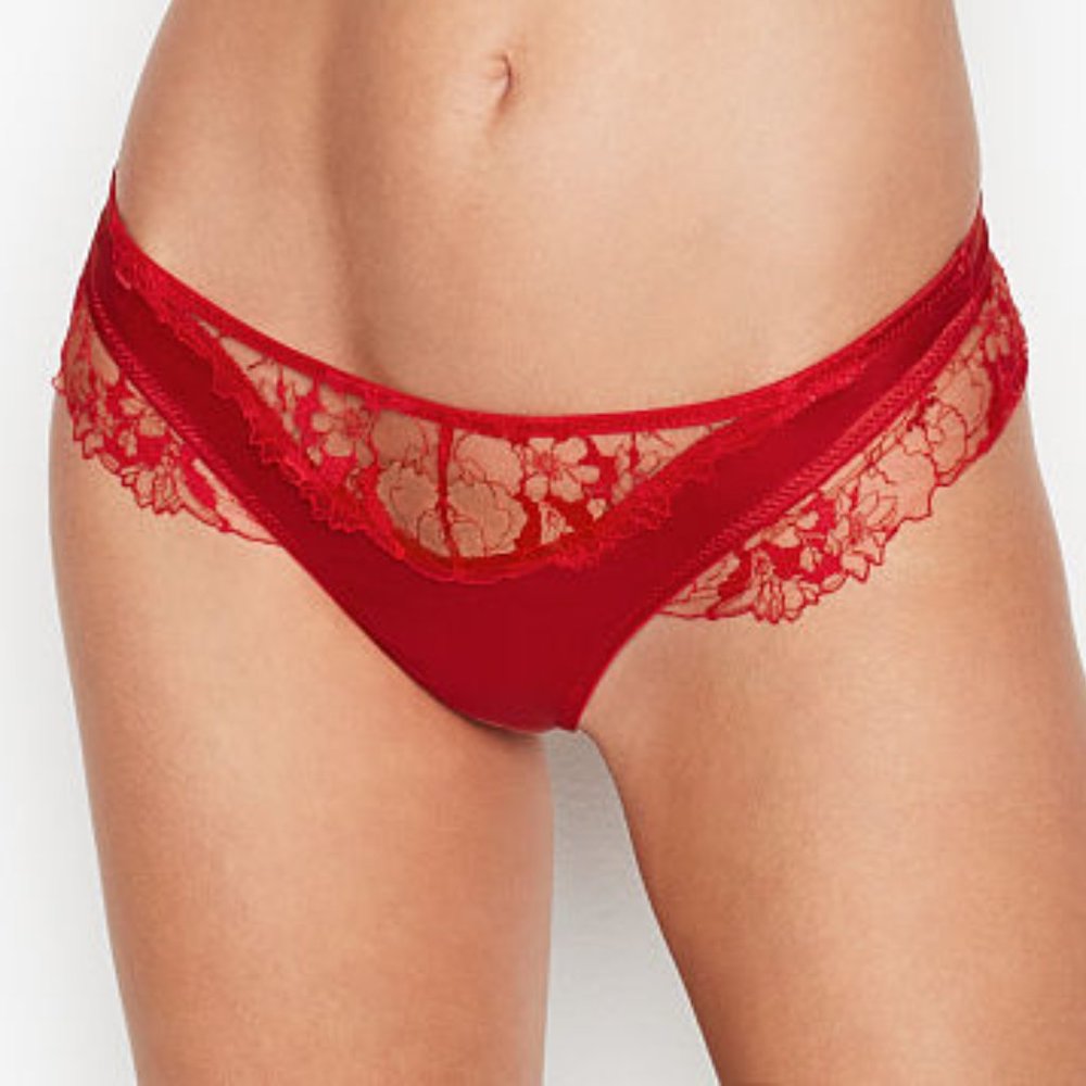 VS Thong LUXE LINGERIE Embroidered Red XL NWT - Picture 3 of 15